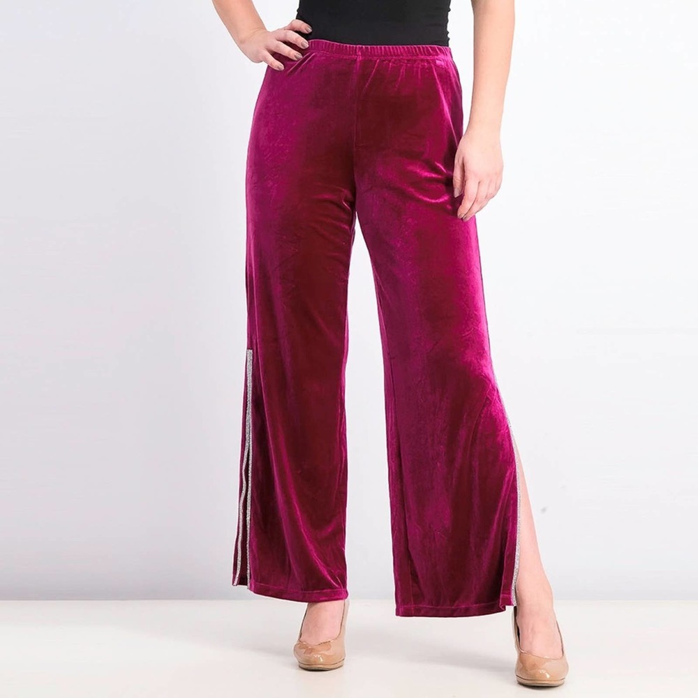 Fuchsia MSK Embellished-Trim Velvet Pants
